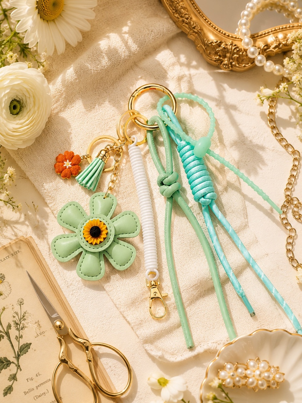 Mint Bloom Cluster Bag Charm | Floral Purse Charm Keychain
